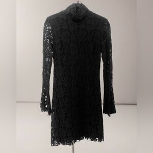 NWT INC Mock Neck Shift Dress Black Floral Lace Bell Sleeve Size S